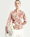 Rareism Women's Matay Multi Cotton Blend Johnny Collar Geometric Print Regular Fit Top