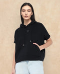 Rareism Women's Matthew Black Cotton Blend Hooded Plain Extended Sleeves Relaxed Fit Sweatshirt