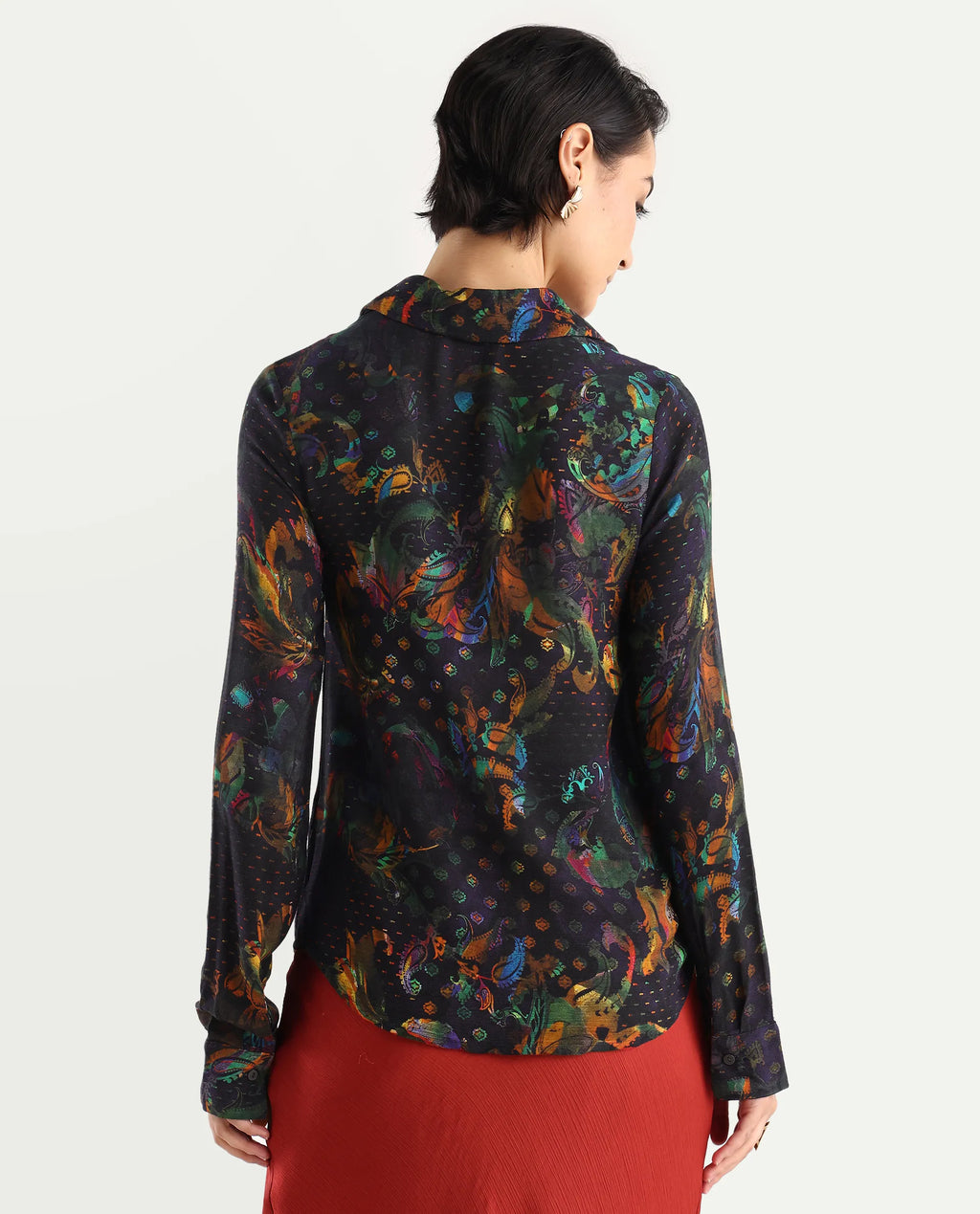 Rareism Women's Mausi Multi Rayon Drop Collar Paisley Print Cuffed Sleeve Regular Fit Shirt