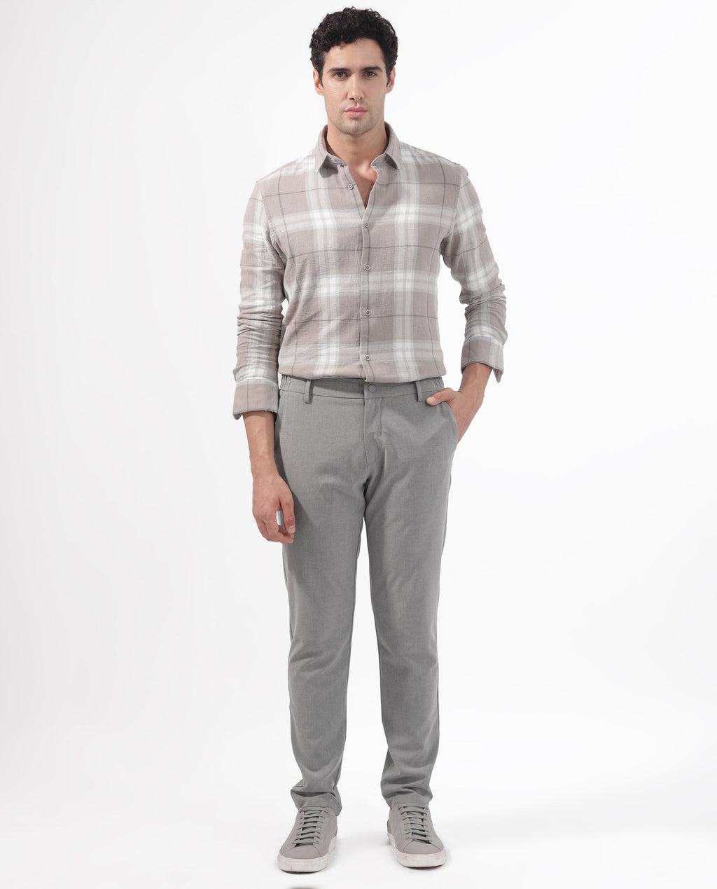 Rare Rabbit Men's Melfi Light Brown Cotton Checked Print Regular Fit Full Sleeve Collared Shirt