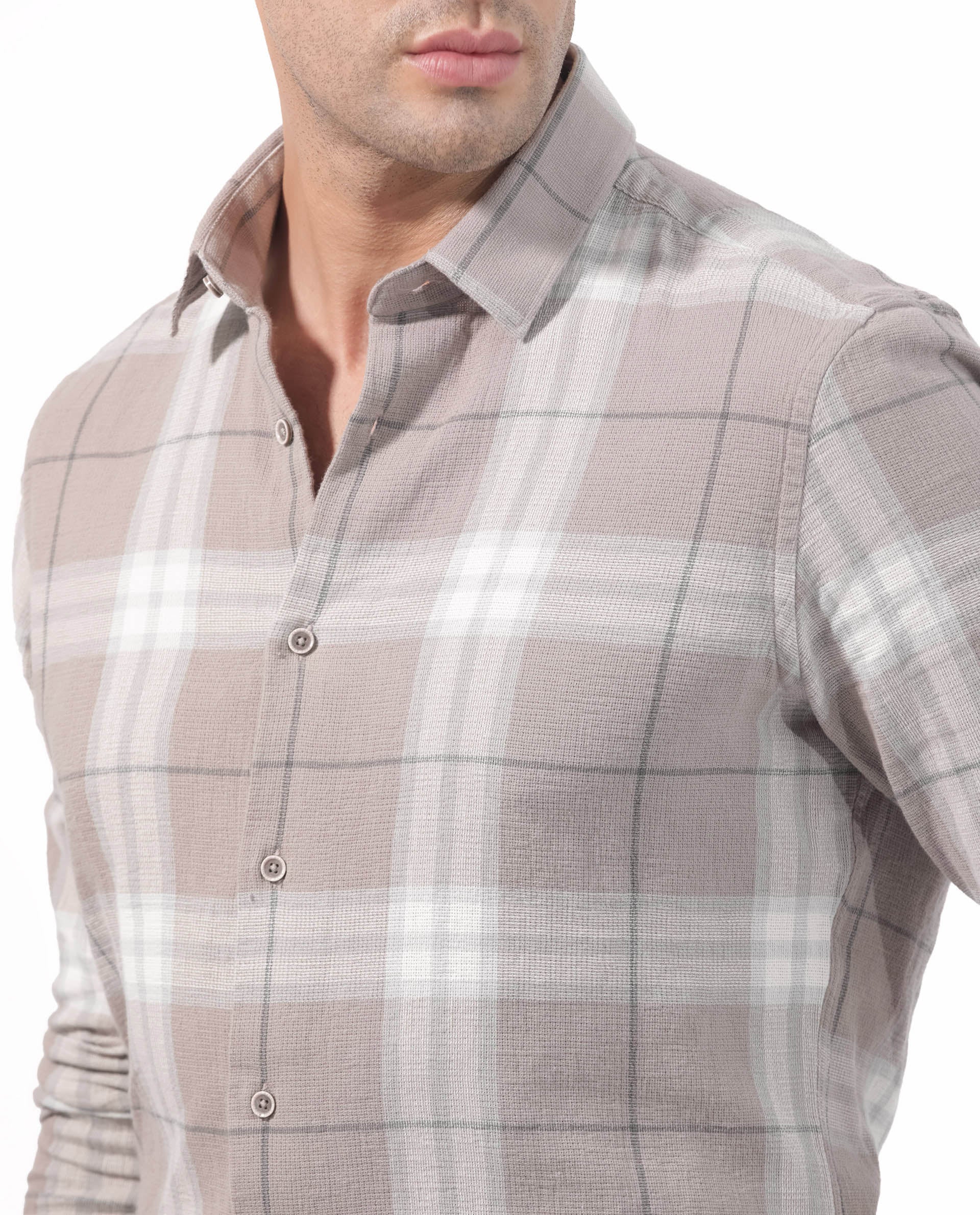 Rare Rabbit Men's Melfi Light Brown Cotton Checked Print Regular Fit Full Sleeve Collared Shirt