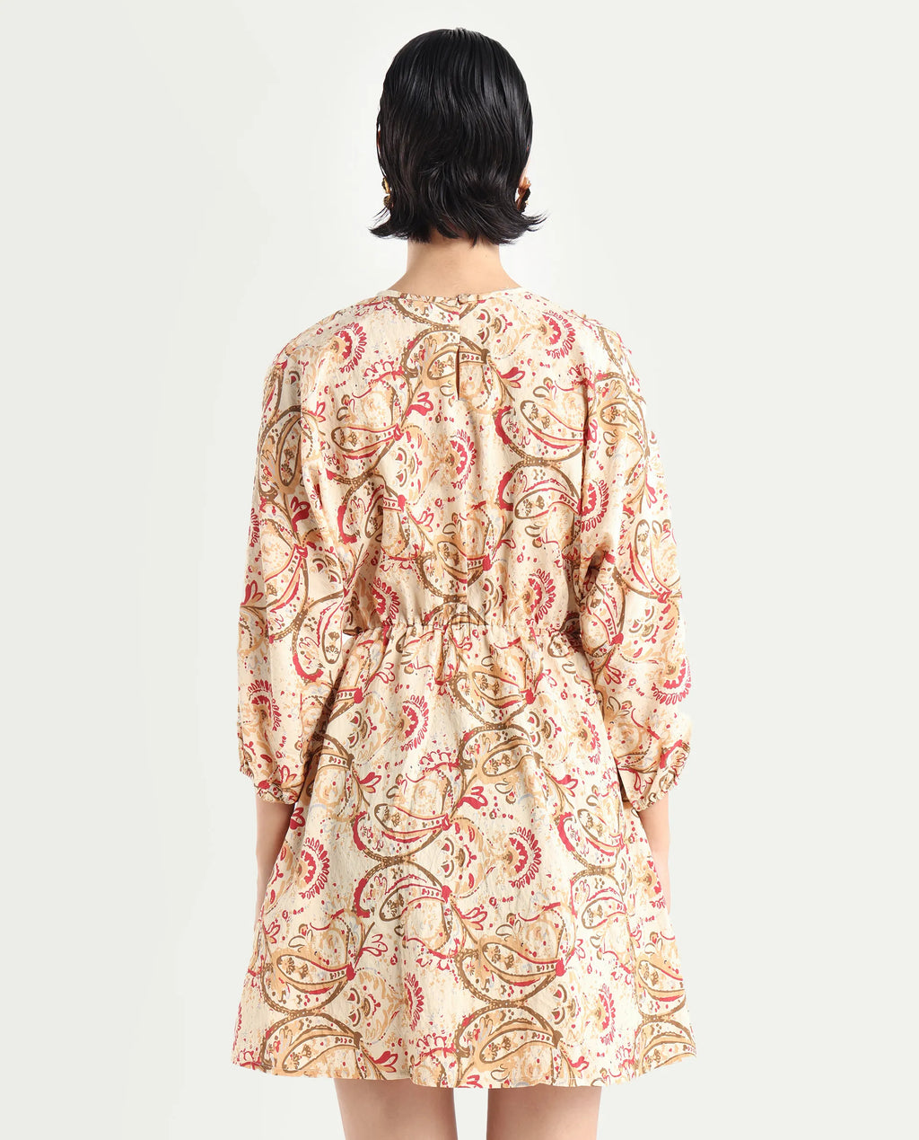 Rareism Women's Mellona Multi Polyester Round Neck Paisley Print Mini Fit And Flare Dress