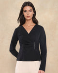 Rareism Women's Mellow Black Polyester Blend V-Neck Plain Regular Fit Top