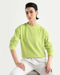 Rareism Women's Miccoli Light Green Cotton Blend Crew Neck Graphic Print Cuffed Sleeve Regular Fit Sweatshirt
