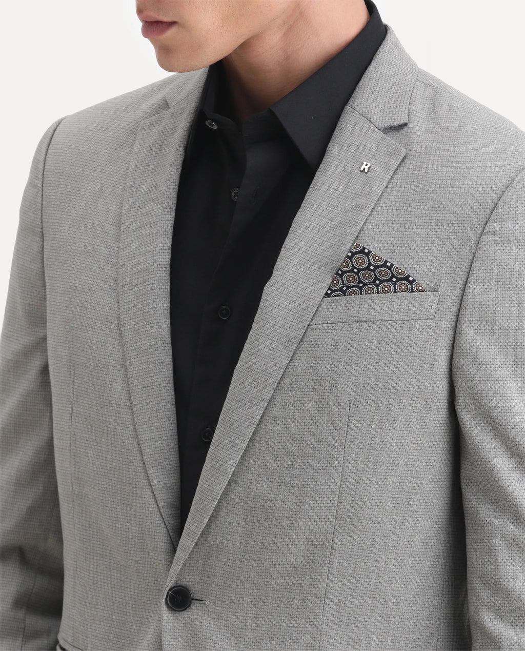 Rare Rabbit Men's Micro Grey Polyester Checked Print Tailored Fit Full Sleeve Lapel Neck Blazer
