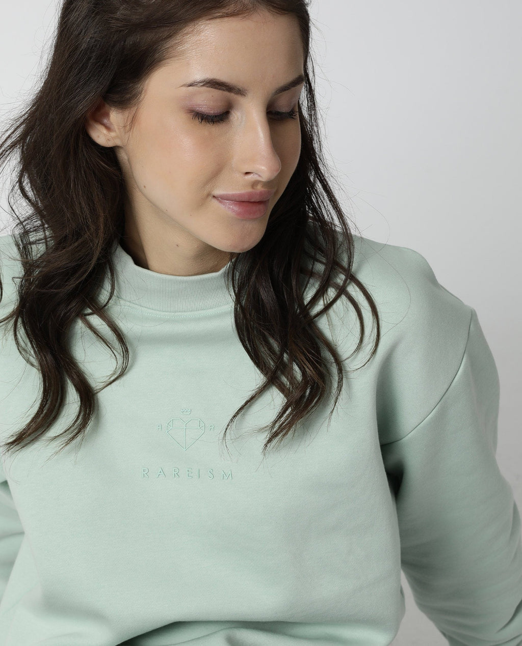 Rareism Womens Fury Green Sweatshirt Relaxed Fit Full Sleeves