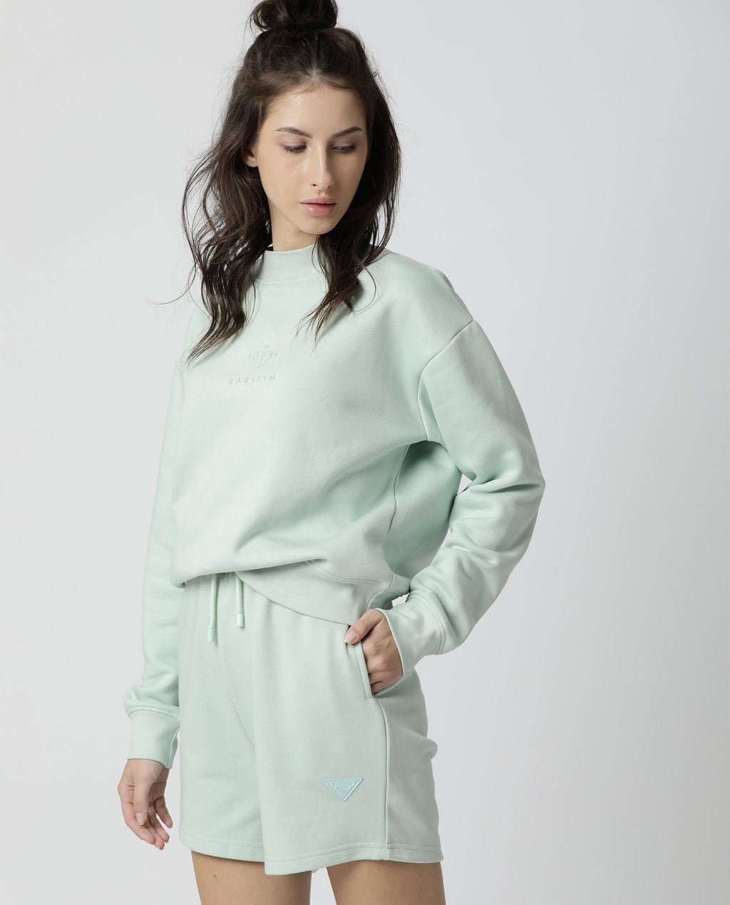 Rareism Womens Fury Green Sweatshirt Relaxed Fit Full Sleeves