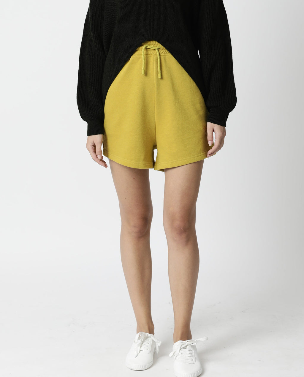 Rareism Women's Spence-1 Yellow Polyester Blend Plain Mini Regular Fit Shorts