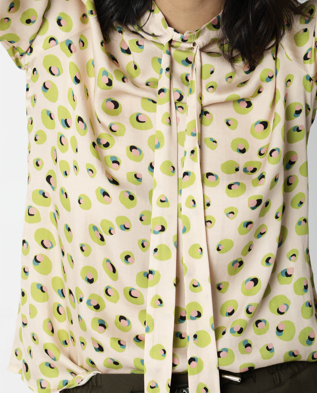 Rareism Womens Dewd Peach Top Abstract Print Cotton Blend Fabric Round Neck Long Sleeves