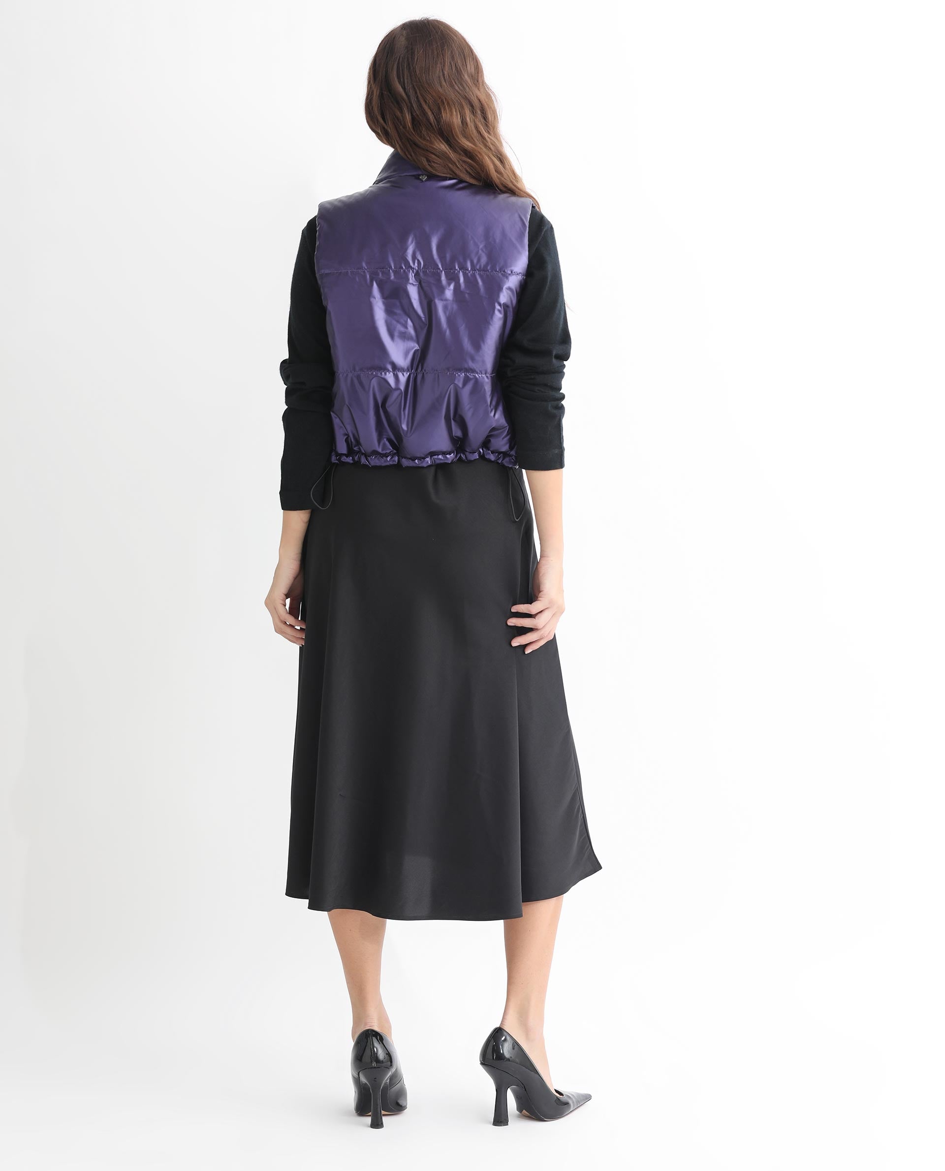 Rareism Women's Mindy Purple Polyester High Neck Plain Sleeveless Regular Fit Jacket