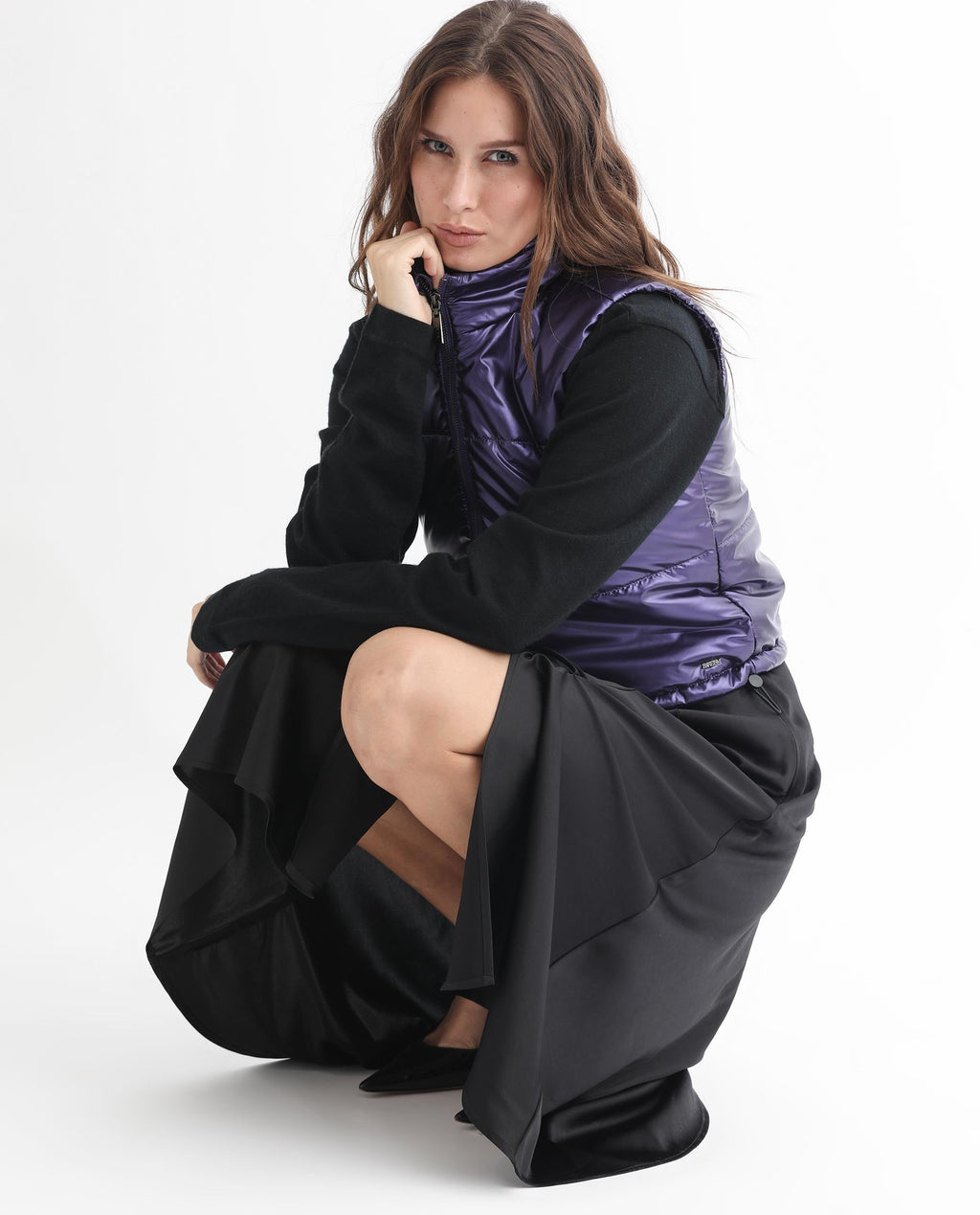 Rareism Women's Mindy Purple Polyester High Neck Plain Sleeveless Regular Fit Jacket