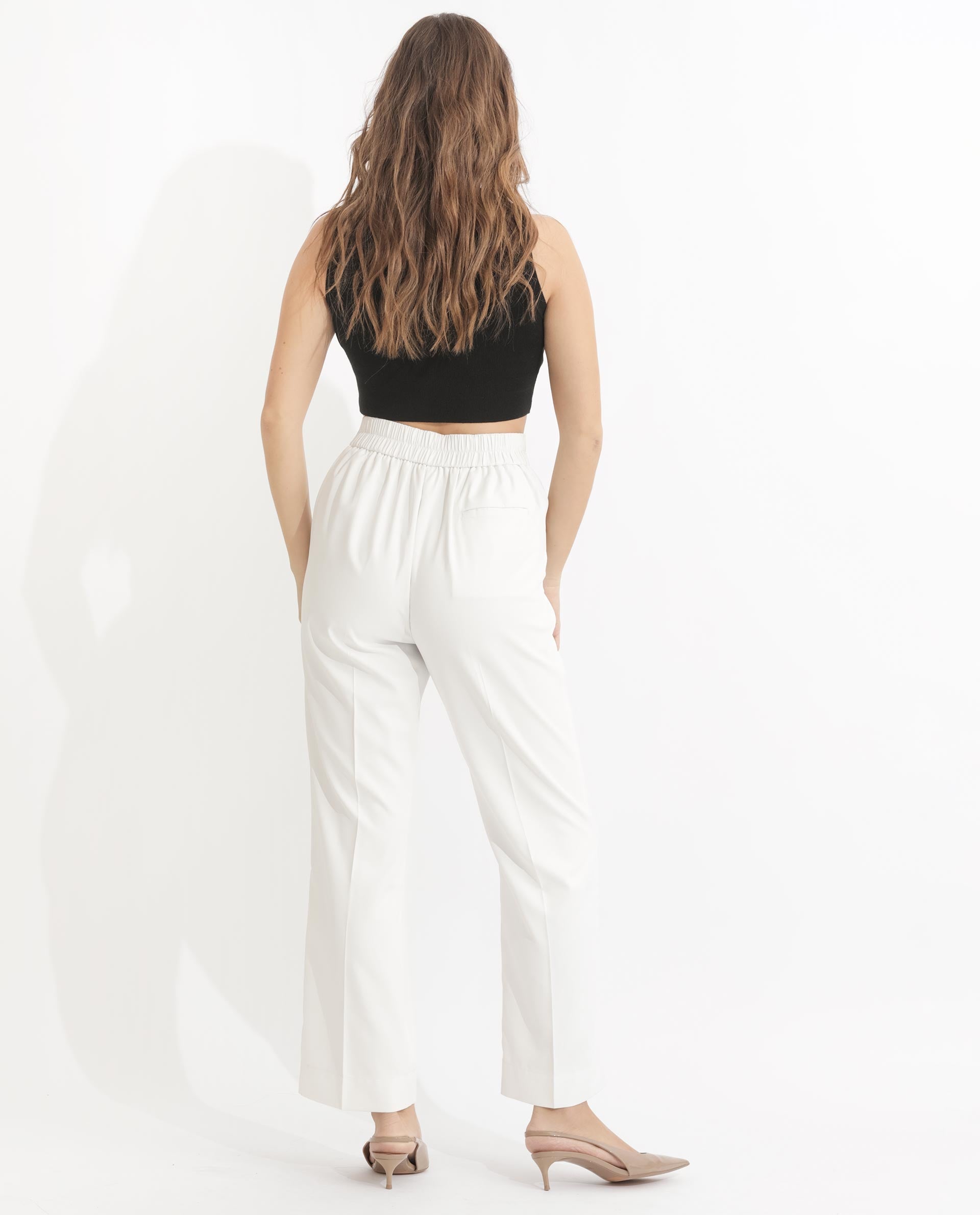 Rareism Women's Miza Off White Cotton Plain Ankle Length Straight Fit Trouser