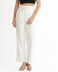 Rareism Women's Miza Off White Cotton Plain Ankle Length Straight Fit Trouser