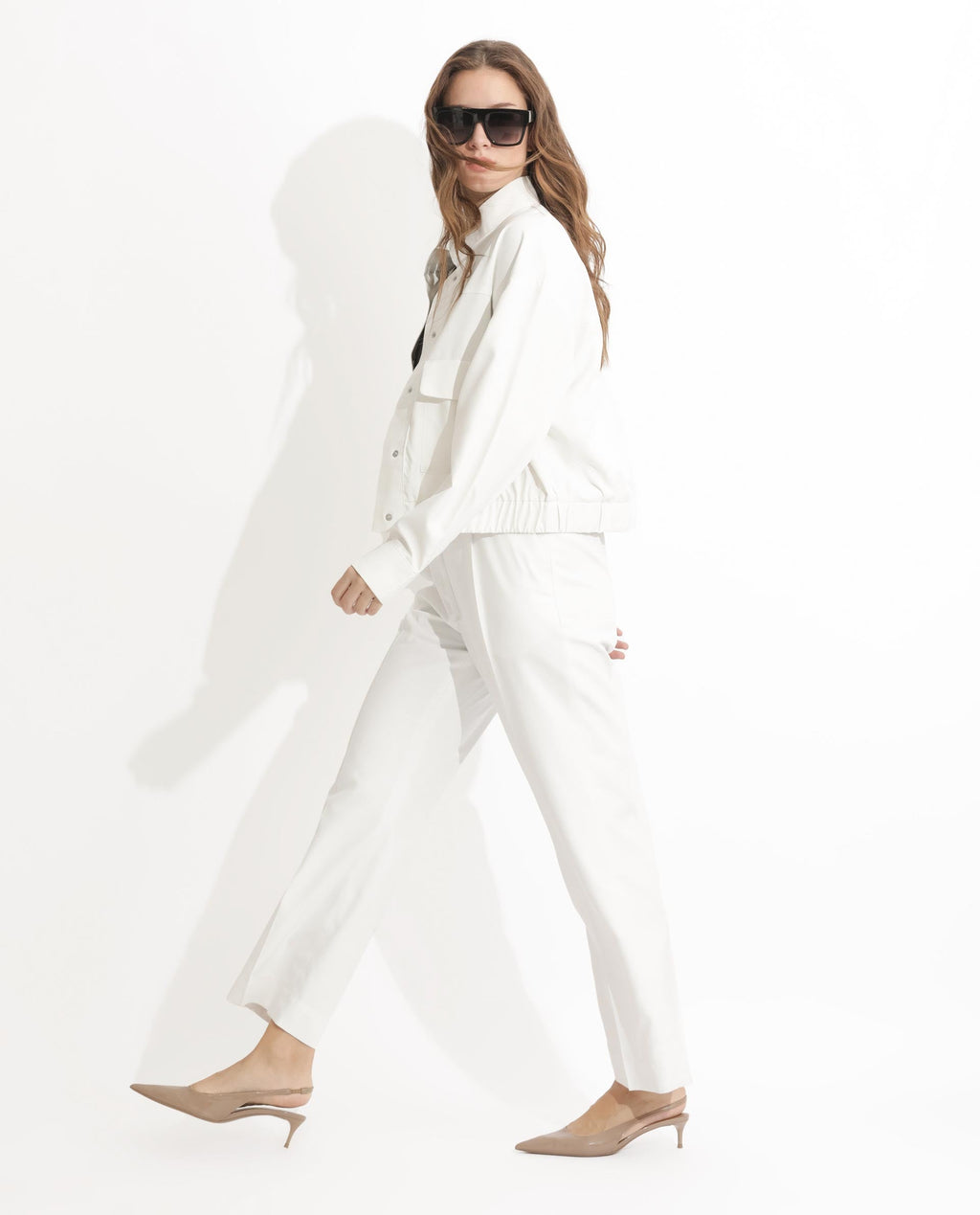 Rareism Women's Miza Off White Cotton Plain Ankle Length Straight Fit Trouser