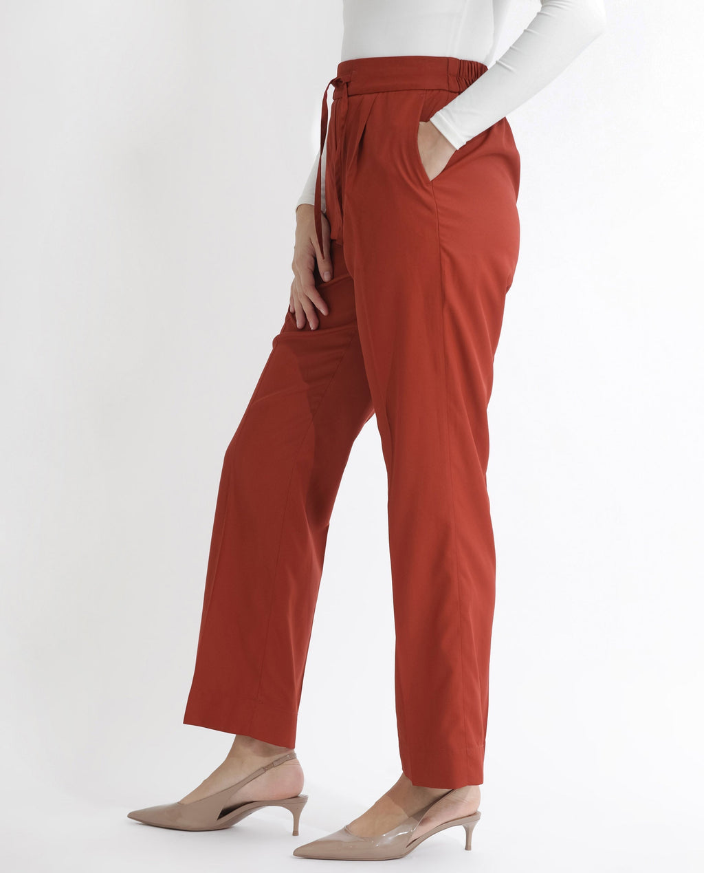 Rareism Women's Miza Orange Cotton Plain Ankle Length Straight Fit Trouser