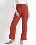 Rareism Women's Miza Orange Cotton Plain Ankle Length Straight Fit Trouser
