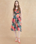Rareism Women's Monza Dark Multi Polyester Shoulder Strap Floral Print Shoulder Strap Midi Fit And Flare Dress