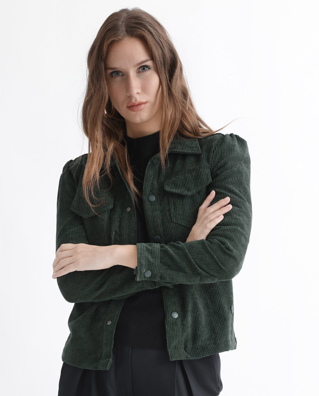 Rareism Women's Mooney Green Polyester Spread Collar Plain Regular Fit Jacket