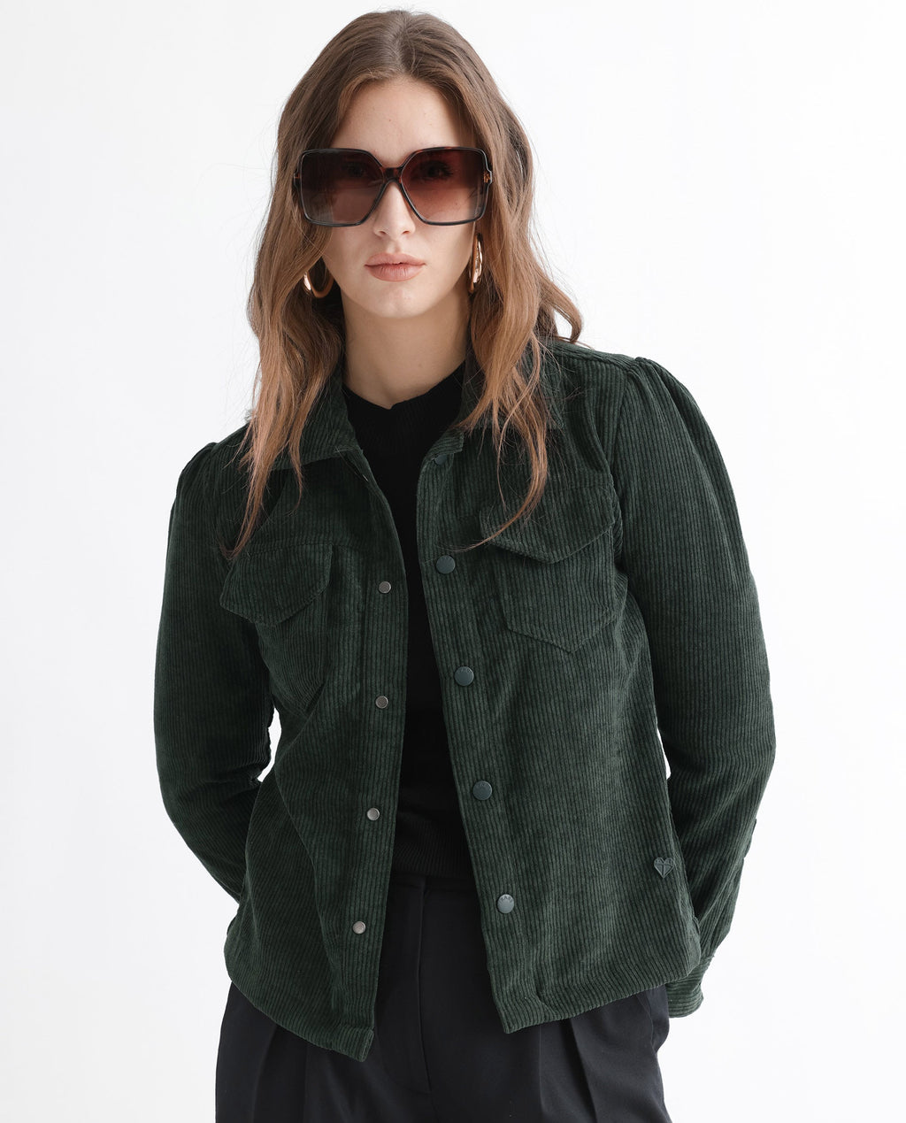 Rareism Women's Mooney Green Polyester Spread Collar Plain Regular Fit Jacket