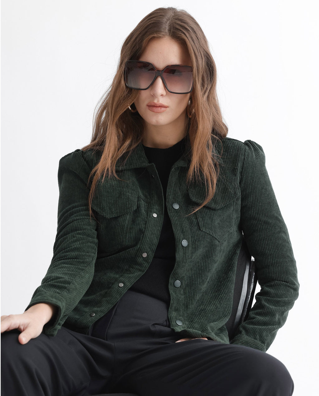 Rareism Women's Mooney Green Polyester Spread Collar Plain Regular Fit Jacket
