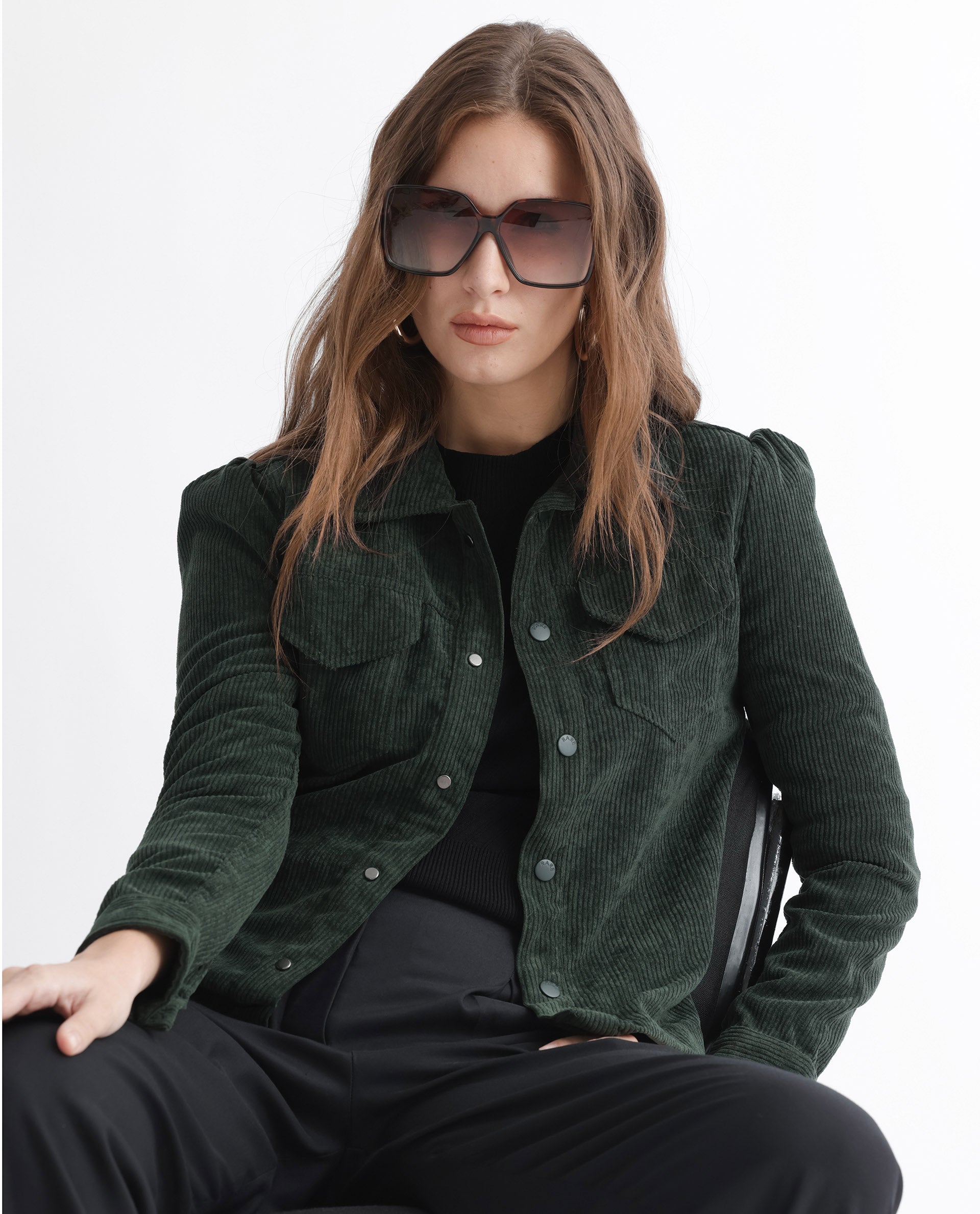 Rareism Women's Mooney Green Polyester Spread Collar Plain Regular Fit Jacket