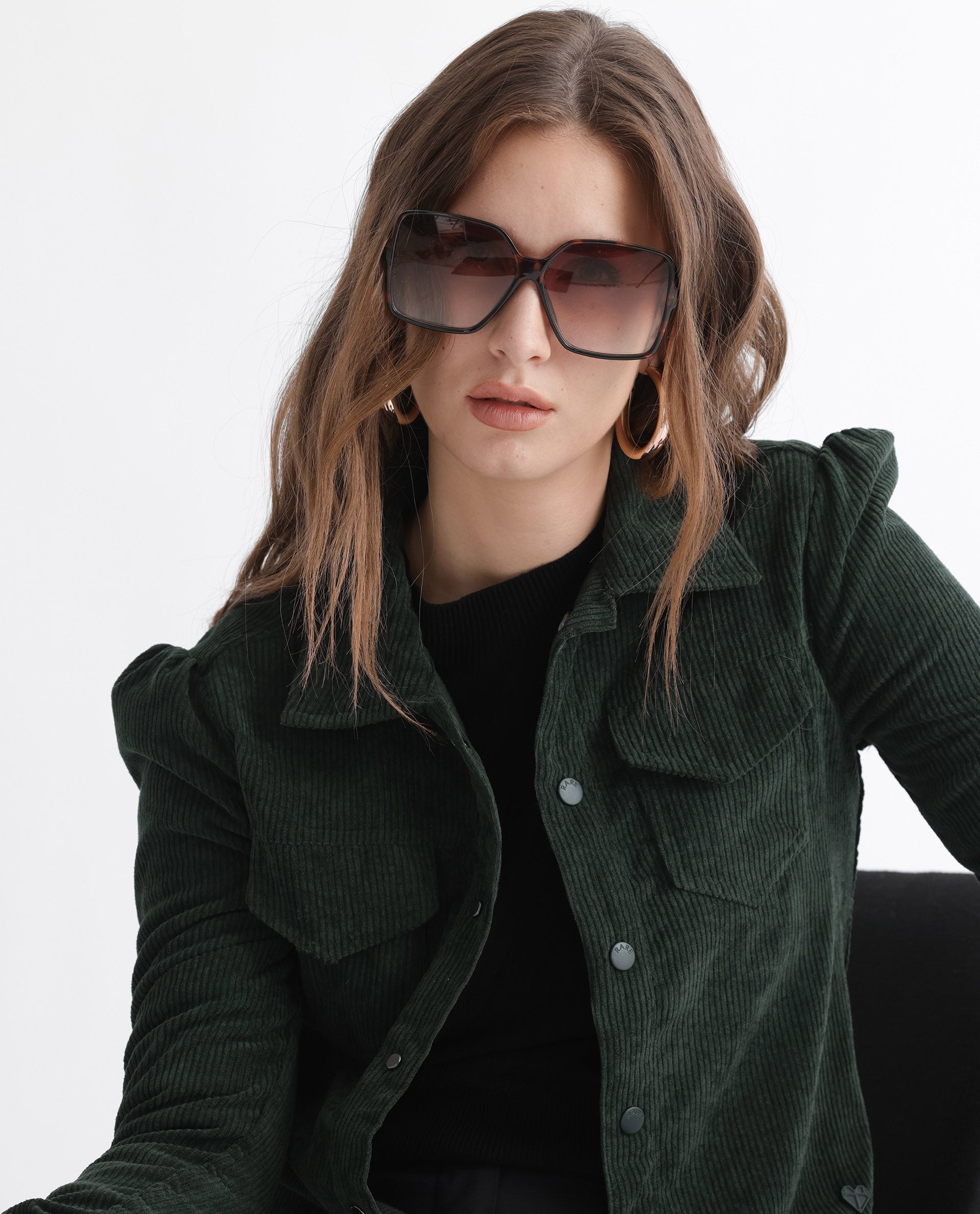 Rareism Women's Mooney Green Polyester Spread Collar Plain Regular Fit Jacket