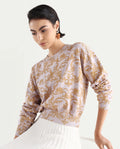 Rareism Women's Moon Light Purple Cotton High Neck Abstract Print Relaxed Fit Sweater