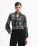 Rareism Women's Mugla Multi Polyester Blend V-Neck Floral Print Balloon Sleeve Crop Regular Fit Top
