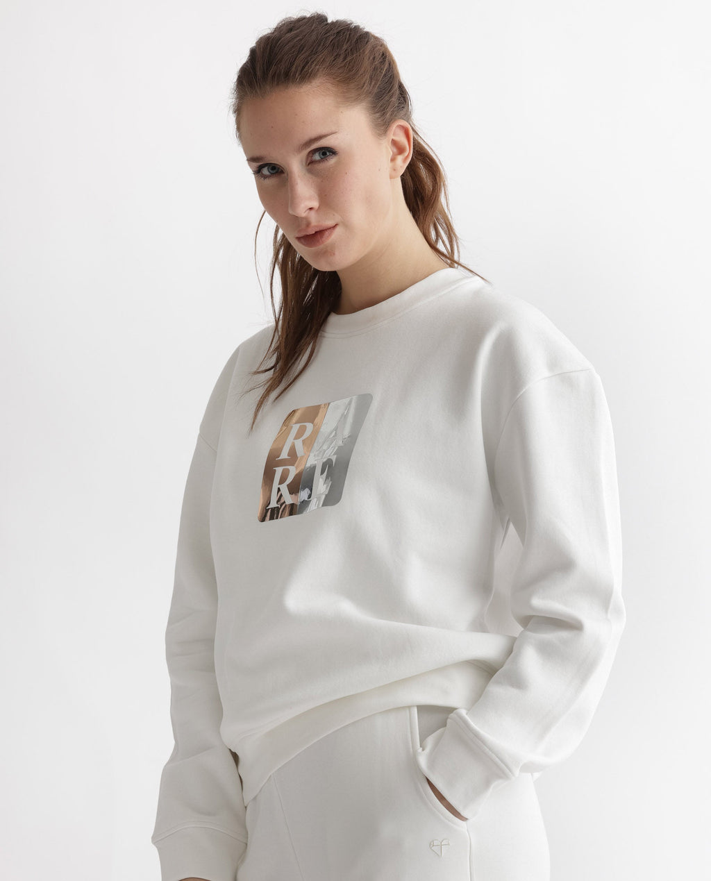 Rareism Women's Keith Off White Polyester Blend Crew Neck Graphic Print Relaxed Fit Sweatshirt