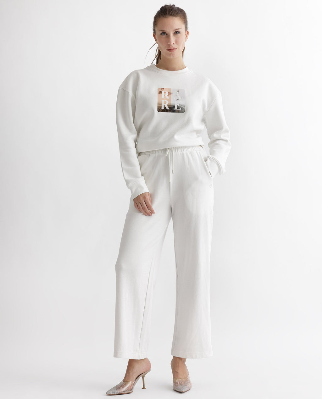 Rareism Women's Keith Off White Polyester Blend Crew Neck Graphic Print Relaxed Fit Sweatshirt