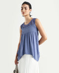 Rareism Women's Mumia Dusky Blue Viscose Blend Crew Neck Plain Sleeveless Regular Fit Top