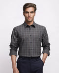 Rare Rabbit Men's Mito-1 Black Cotton Checked Print Regular Fit Full Sleeve Collared Shirt