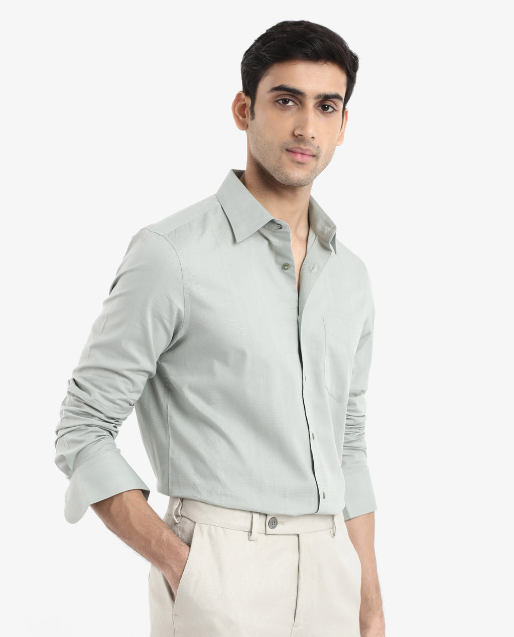 Rare Rabbit Men's Myte Green Cotton Checked Print Regular Fit Full Sleeve Collared Shirt