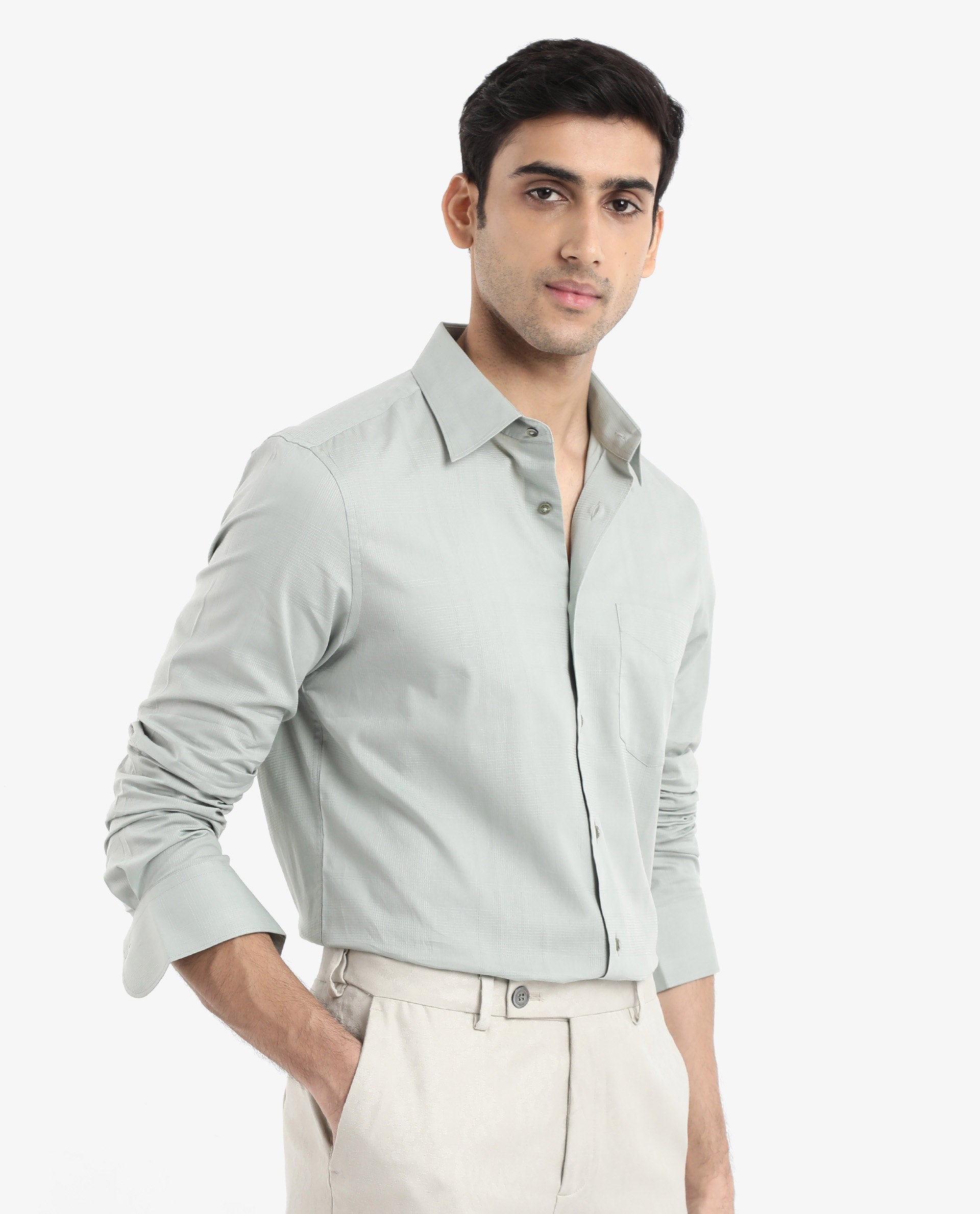 Rare Rabbit Men's Myte Green Cotton Checked Print Regular Fit Full Sleeve Collared Shirt