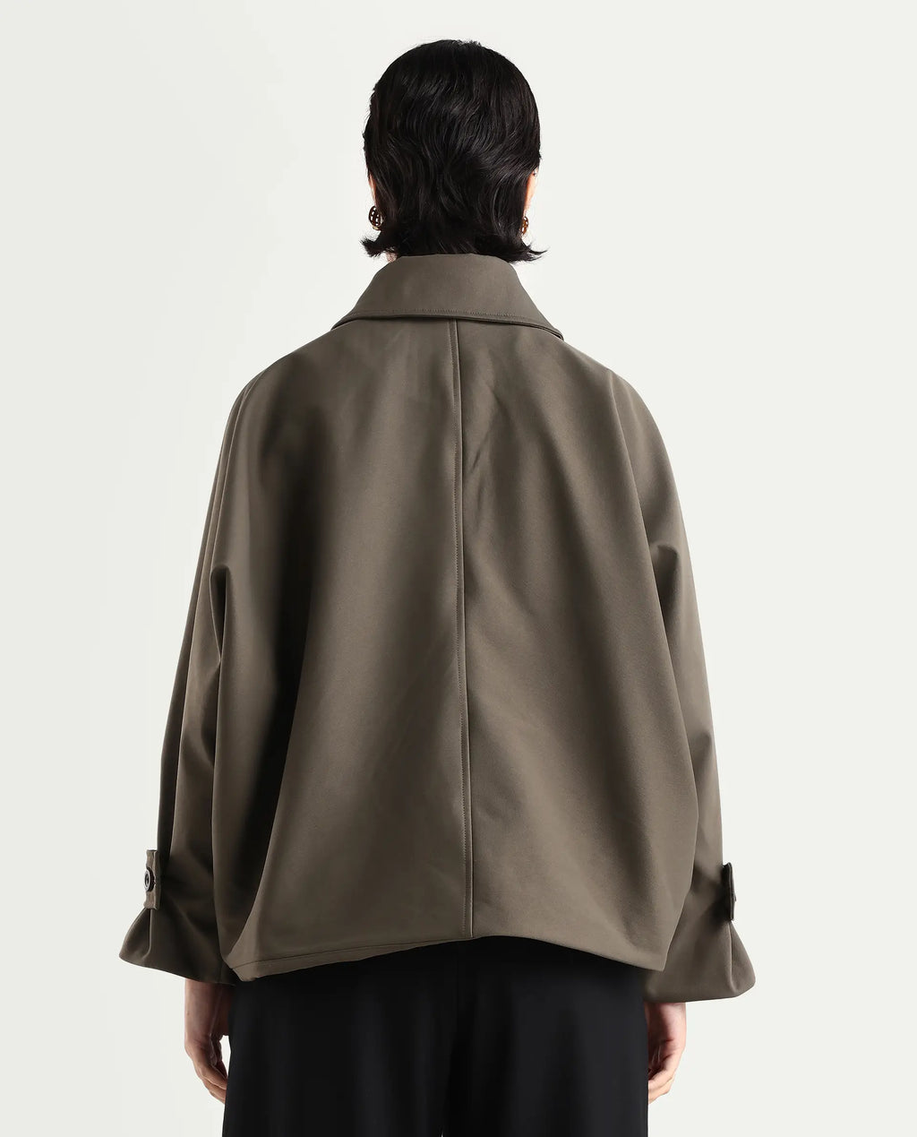 Rareism Women's Nacai Olive Polyester Spread Collar Relaxed Fit Jacket