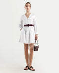 Rareism Women's Nami White Cotton V-Neck Plain Mini Regular Fit Dress