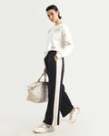 Rareism Women's Naut Black Cotton Plain Ankle Length Wide Track Pant