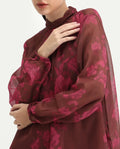 Rareism Women's Neho Brown Polyester Bishop Sleeve Band Collar Relaxed Fit Top