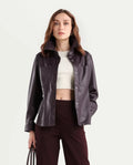 Rareism Women's Nemer Maroon Polyester Spread Collar Plain Cuffed Sleeve Boxy Fit Jacket