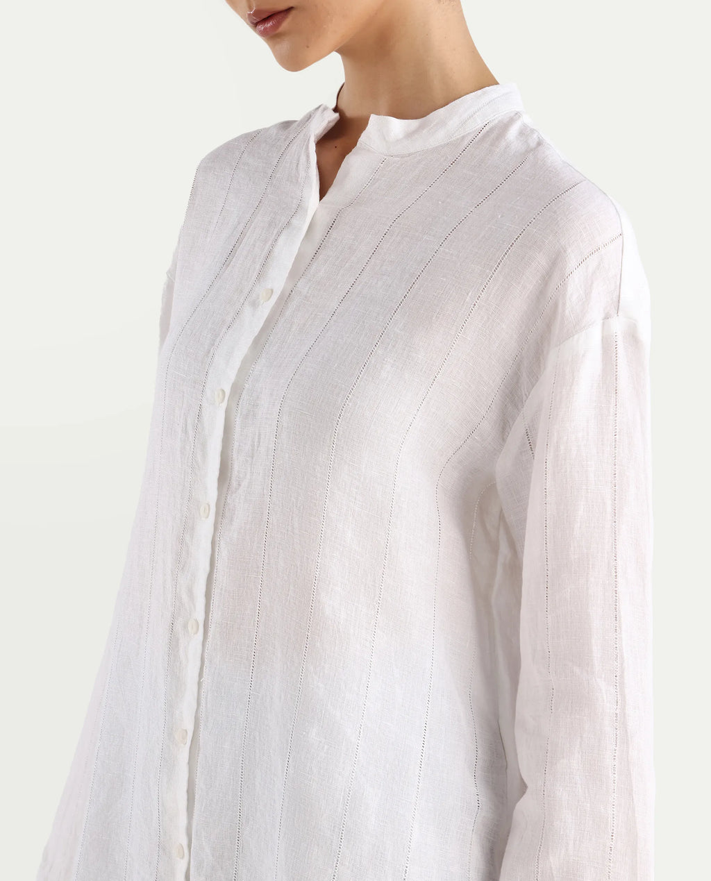 Rareism Women's Nenti White Cotton Mandarin Collar Regular Fit Plain Top
