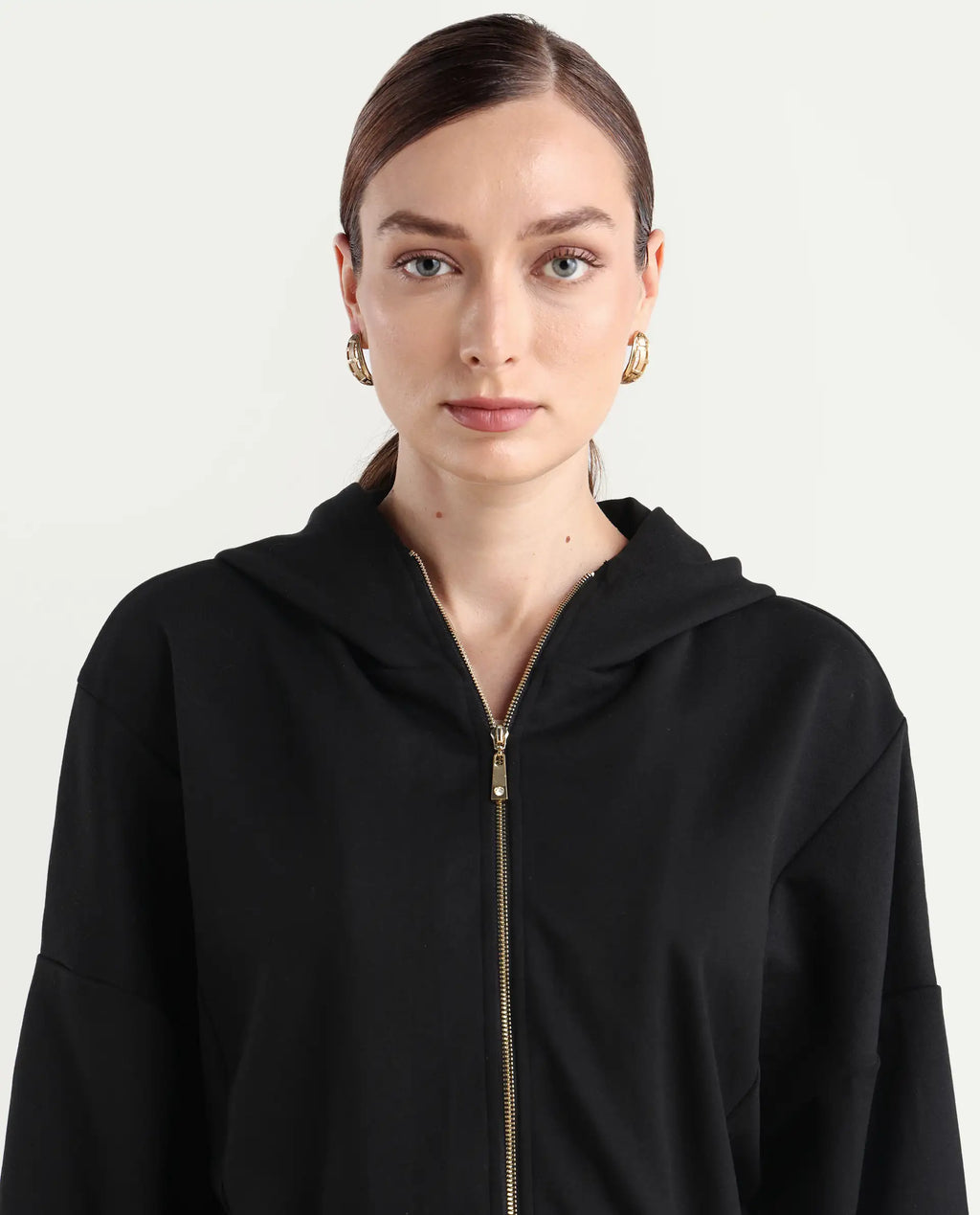 Rareism Women's Nerlo Black Modal Blend Fabric Hooded Relaxed Fit Printed Sweatshirt