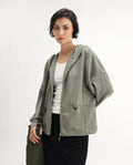 Rareism Women's Nerlo Dusky Green Modal Blend Hooded Relaxed Fit Printed Sweatshirt