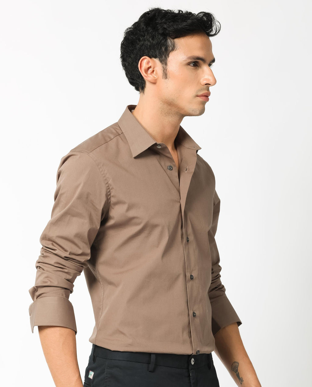 Rare Rabbit Men's Neutonss Brown Cotton Plain Regular Fit Full Sleeve Collared Shirt