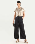 Rareism Women's Nevter-B Black Polyester Plain Ankle Length Straight Fit Trouser