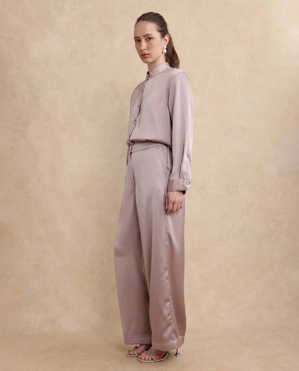 Rareism Women's Nevter B Dusky Beige Polyester Plain Ankle Length Straight Fit Trouser