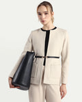 Rareism Women's Nexmar Off White Polyester Blend Jacket Plain Jacket