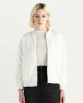 Rareism Women's Nifreen Off White Polyester Rib Collar Boxy Fit Plain Jacket
