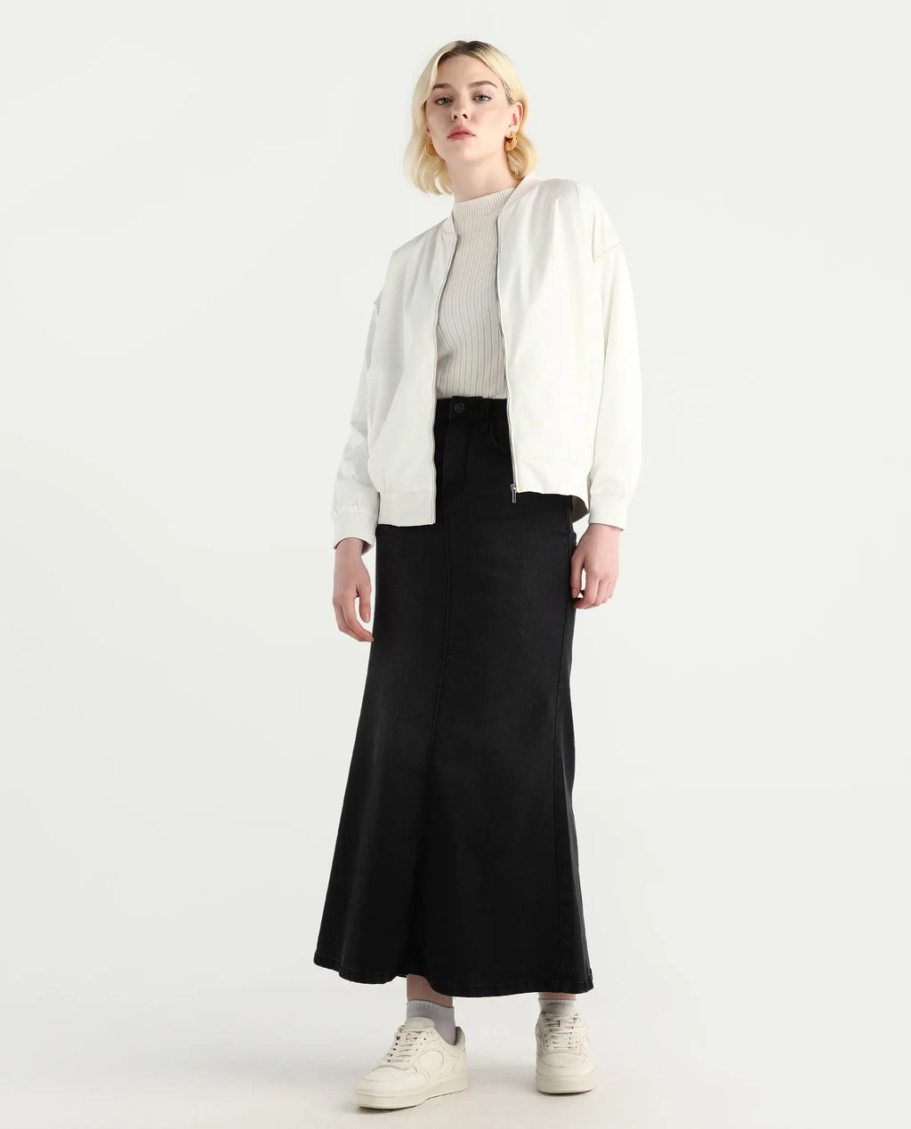 Rareism Women's Nifreen Off White Polyester Rib Collar Boxy Fit Plain Jacket