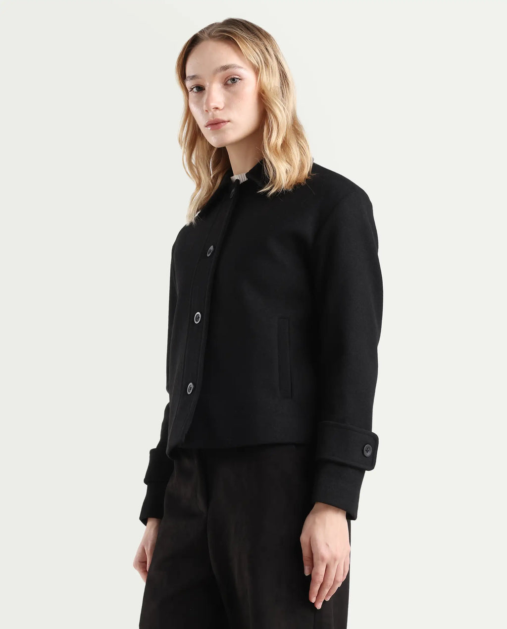 Rareism Women's Nikzo Black Polyester Blend Spread Collar Regular Fit Jacket