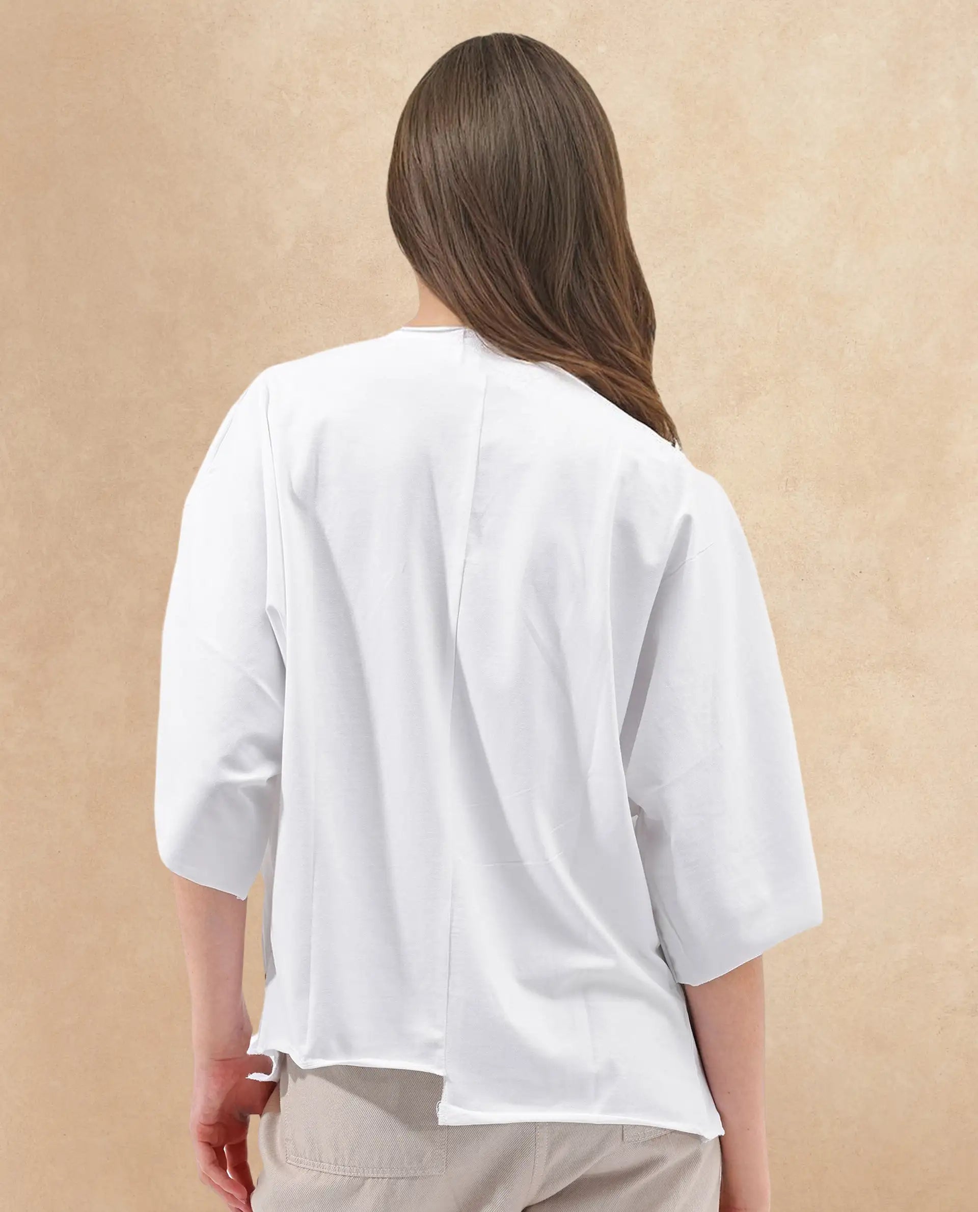 Rareism Women's Nirv White Cotton Collarless Plain Relaxed Fit Shrug